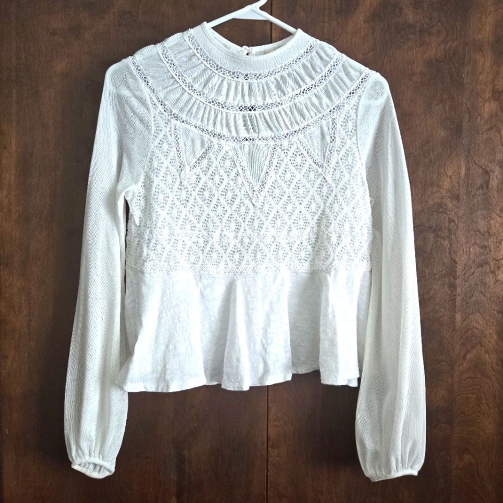 Free People Embroidered Mesh Top PTP=17"